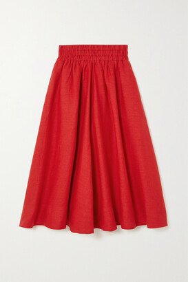 The Kyria Pleated Linen Midi Skirt - Red