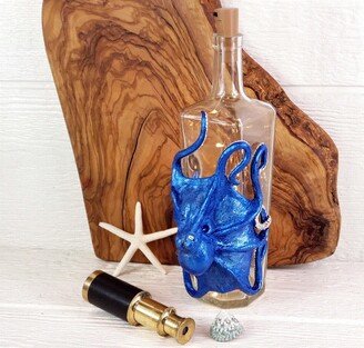 Royal Blue Octopus Art Up-Cycled Bottle Decanter/Bar Light | Nautical Decor Steampunk Hand Sculpted