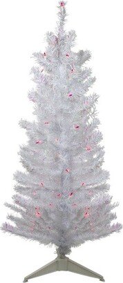 Northlight 4' Pre-lit White Iridescent Pine Artificial Christmas Tree - Pink Lights