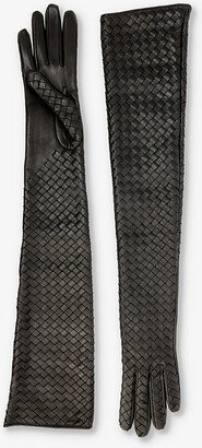 Womens Fondant Intrecciato Woven-pattern Leather Gloves