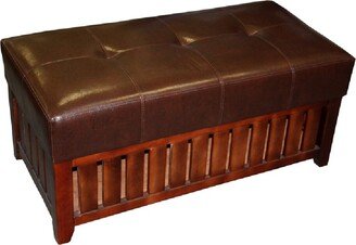 Leatherette Padded Storage Bench with Slatted Design on Frame, Brown - 22 H x 41 W x 20 L Inches