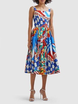 Carretto print cotton poplin midi dress