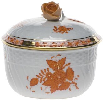 Chinese Bouquet Rust Covered Sugar Dish with Rose