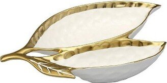 White Porcelain Leaf Relish Dish with Gold Rim, 15L