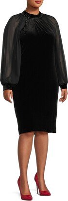 Plus Puff Sleeve Knee Dress