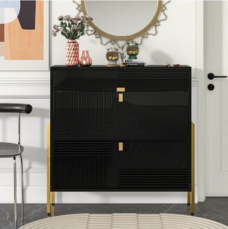 39 Modern Freestanding Shoe Cabinet With 2 Flap Drawers And 1 Slide Drawer, Black