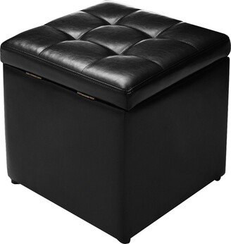 PU Leather Upholstery 16-inch Cube Storage Box Ottoman with Hinge Top