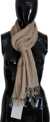 Beige Cotton Shawl Foulard Fringe Women's Scarf