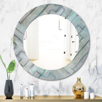 Designart 'Lost In Geometric Element' Printed Modern WallMirror - Frameless Oval or Round Wall Mirror - Blue