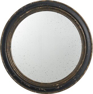 24 Inch Round Wall Mount Mirror, Molded Trim Wood Frame, Distressed Brown - 41.7 H x 23.8 W x 18.9 L Inches