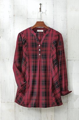 Women's Inner Artist Plaid Tunic Top - Dover Red/Black - PS - Petite Size