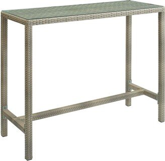 Rattan Glass Outdoor Patio Rectangular Dining Bar Table in Light Gray