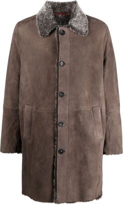 Shearling-Detail Leather Coat