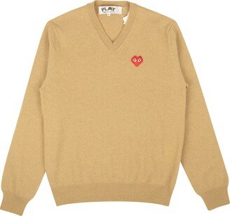 PLAY Tan Brown Heart V-Neck Sweater