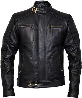 The Leather Lounge Men’s Black Vintage Leather Jacket Adjustable Collar made of Authentic Sheepskin Leather (US