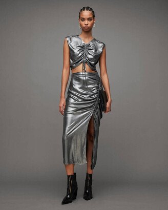 Carla Gathered Metallic Cropped Top