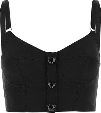 Teddy Bear-Button Cropped Bustier Top