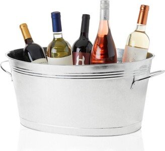 Classic Oval Ice Bucket, Galvanized Metal Drink Cooler Beverage Tub, Chill Wine & Beer, 6.3 Gallons Capacity for Home Parties, Silver