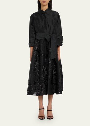 Organza Jacquard & Taffeta Midi Shirtdress