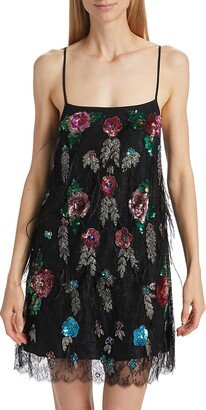 Bethany Floral Sequined Lace Slip Minidress