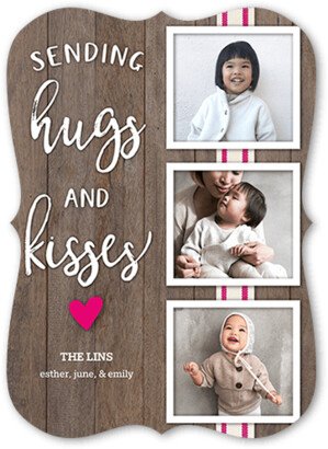 Valentine's Day Cards: Sending Hugs And Kisses Valentine's Day Card, Beige, 5X7, Signature Smooth Cardstock, Bracket