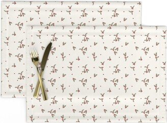 Tiny Holly Leaves Placemats | Set Of 2 - Kiss Me By Hufton Studio Brown Berries Dots Christmas Cloth Spoonflower