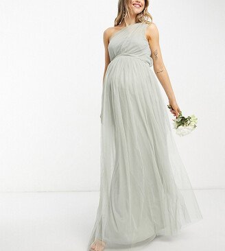 Anaya Maternity Anaya With Love Maternity Bridesmaid tulle one-shoulder maxi dress in sage green