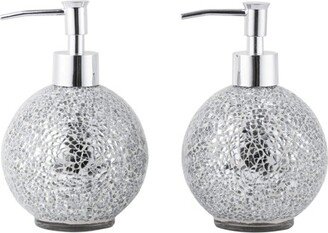 WHOLE HOUSEWARES 14 Ounce Glass Mosaic Hand Soap Dispenser for Bathroom, Set of 2, Silver