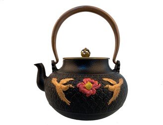 Mct-E044-14Bk 1400Ml Black Good Heavy Quality Flower Birds Cast Iron Teapot 1.4L Swallow Flowers Teapots Set Cups As Man Gift