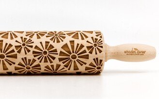 No. R359 Geometric Flowers - Rolling Pin, Embossed Rolling Pin, Wooden Roller Engraved, Embossing Cookies, Toys, Stamp, Baking Gift