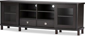 Walda Wood Cabinet with 2 Sliding Doors and 2 Drawers TV Stand for TVs up to 70 Dark Brown