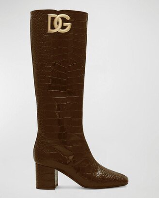 Medallion Croco Knee Boots