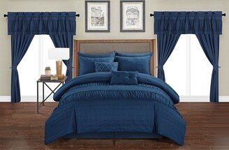 Tinos Navy Ruched Ruffled 20-Piece Bed in a Bag Set