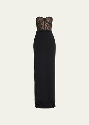 Lace Bustier Crepe Column Gown