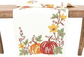 Happy Fall Pumpkins Crewel Embroidered Table Runner Collection