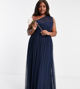 Anaya Plus Anaya With Love Plus Bridesmaid tulle one shoulder maxi dress in navy