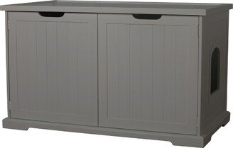 Adjustable Pet Cat Washroom Storage Bench Furniture with Removable Partition Wall for All Size Litter Boxes, Gray