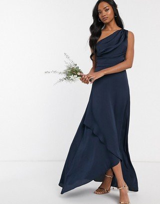 Bridesmaid one shoulder maxi dress in navy