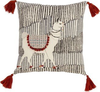 Saro Lifestyle Tassled Llama Decorative Pillow, 18 x 18