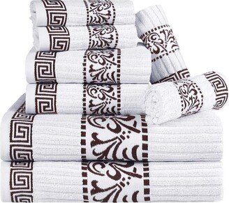 Athens Cotton 8Pc Towel Set With Greek Scroll & Floral Pattern