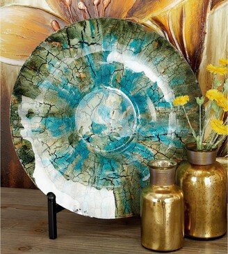 Traditional 18 Inch Glass Decorative Plate With Iron Stand by Studio 350 - 18 x 18 x 2