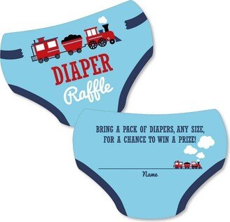 Big Dot of Happiness Railroad Party Crossing - Diaper Shaped Raffle Ticket Inserts - Train Baby Shower Activities - Diaper Raffle Game - Set of 24