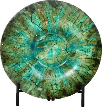 Shades of Green Glass Decorative Charger Plate and Stand