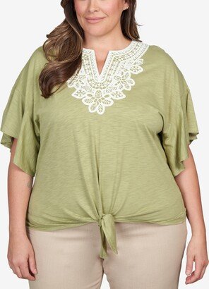 Ruby Rd. Plus Size Cotton Lace Tie-Front T-shirt