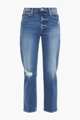 Cropped distressed high-rise straight-leg jeans-AC