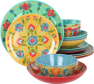 California Designs Elena Amour 16 Piece Floral Round Melamine Dinnerware Set