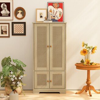 Functional 4-Door Rattan Storage Cabinet