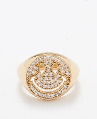 Smiley Crystal & 14kt Gold-plated Signet Ring