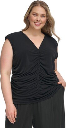 Size V-Neck Shirred-Front Sleeveless Top