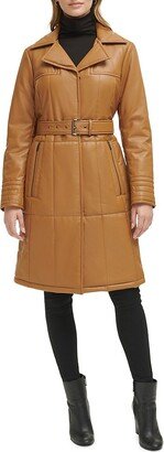 Quilted Faux Leather Belted Trench Coat